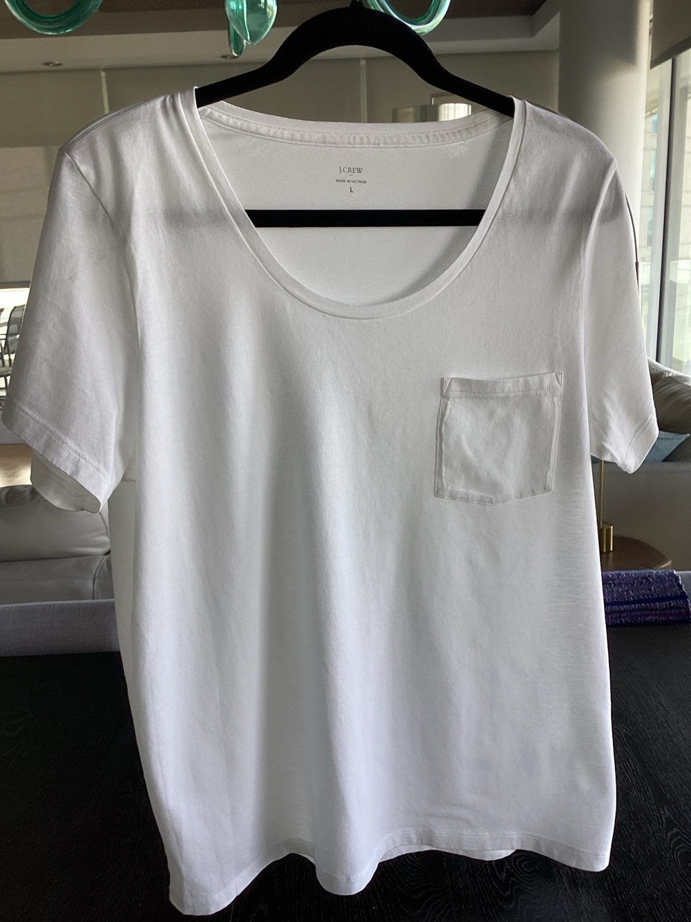 J. Crew White Scoop Neck Tee with pocket. Large. NWOT